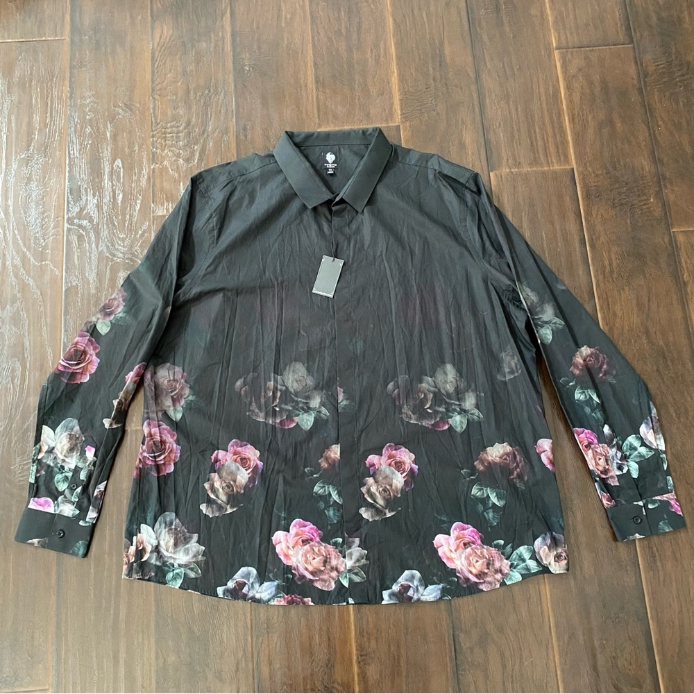 New With Tags Twisted Tailor Black W/ Flower Design Button Up Size 5XL